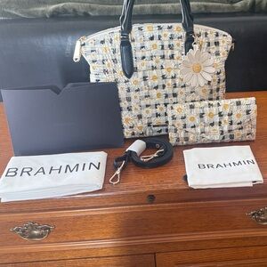 Brahmin Black and White Daisy Tote
